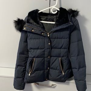 Zara Basic short winter coat with a hood . Black gold zipper and snaps wore 1 .